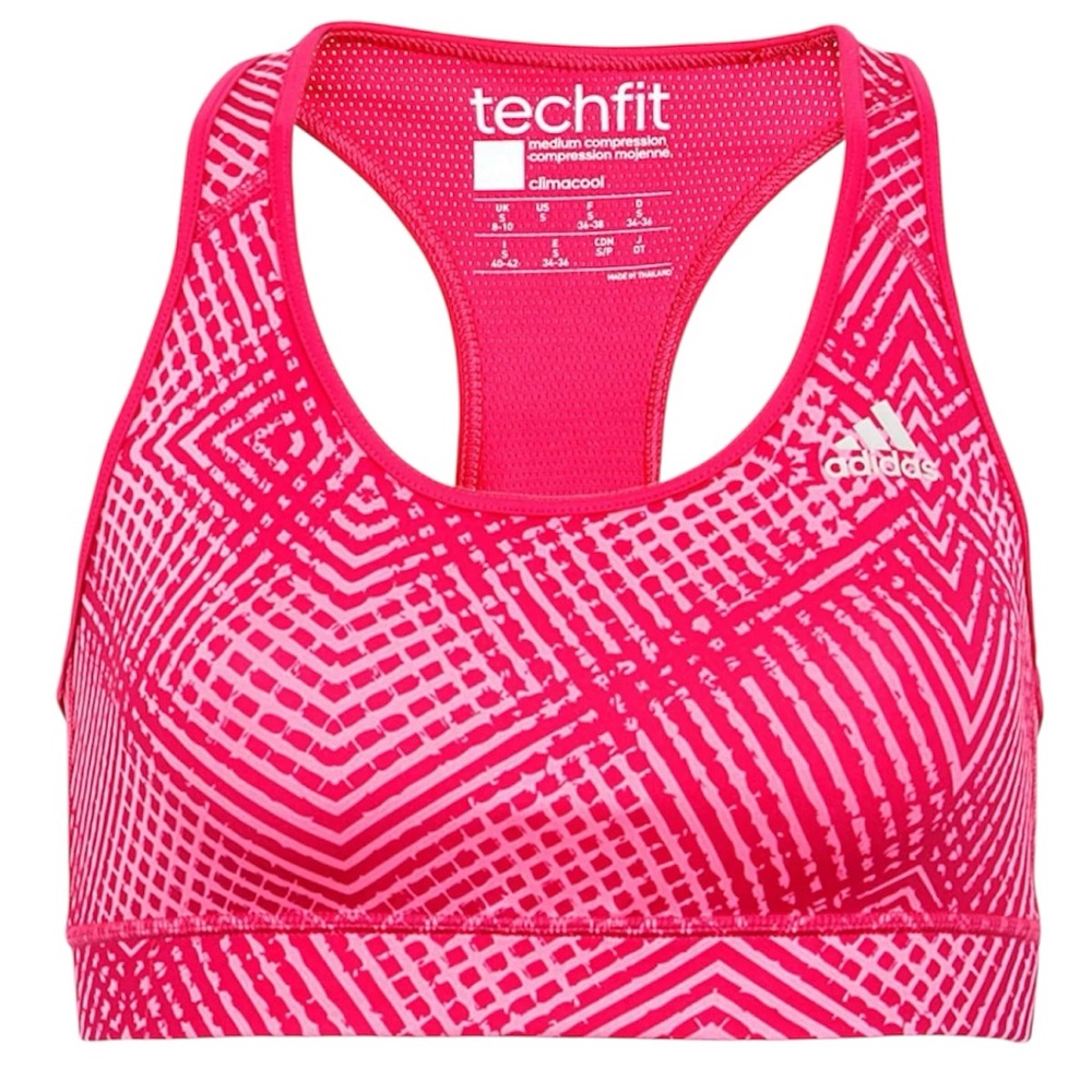 ADIDAS Hot Pink Geometric Techfit Sports Bra Gym Workout Athleisure Small S